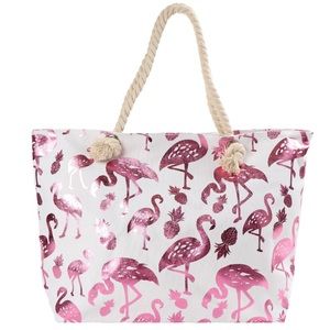 Pink Metallic Flamingo & Pineapple Ladies Tote Bag
